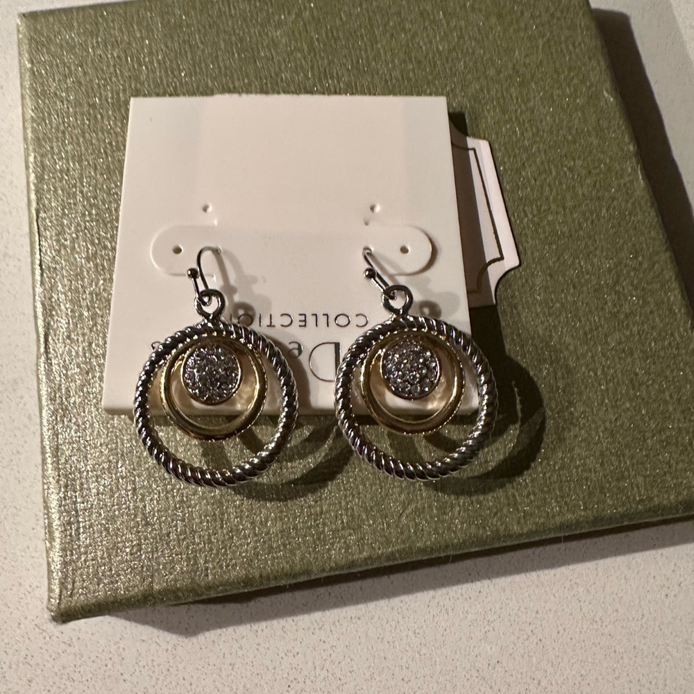 Twisted Multi-Circle Dangle Earrings - Silver & Gold